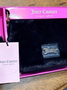 Juicy Couture Black Faux Fur Bag with Gold Accents